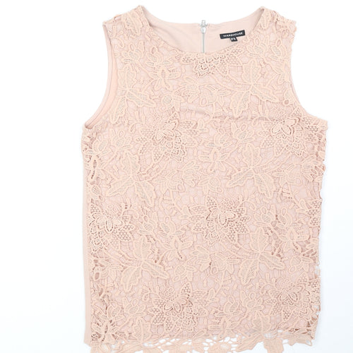 Warehouse Womens Beige Polyester Basic Tank Size 10 Round Neck