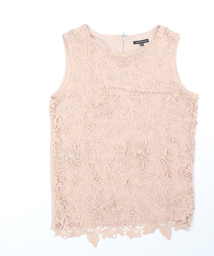 Warehouse Womens Beige Polyester Basic Tank Size 10 Round Neck