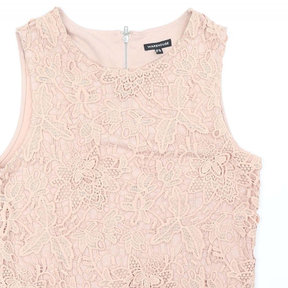 Warehouse Womens Beige Polyester Basic Tank Size 10 Round Neck