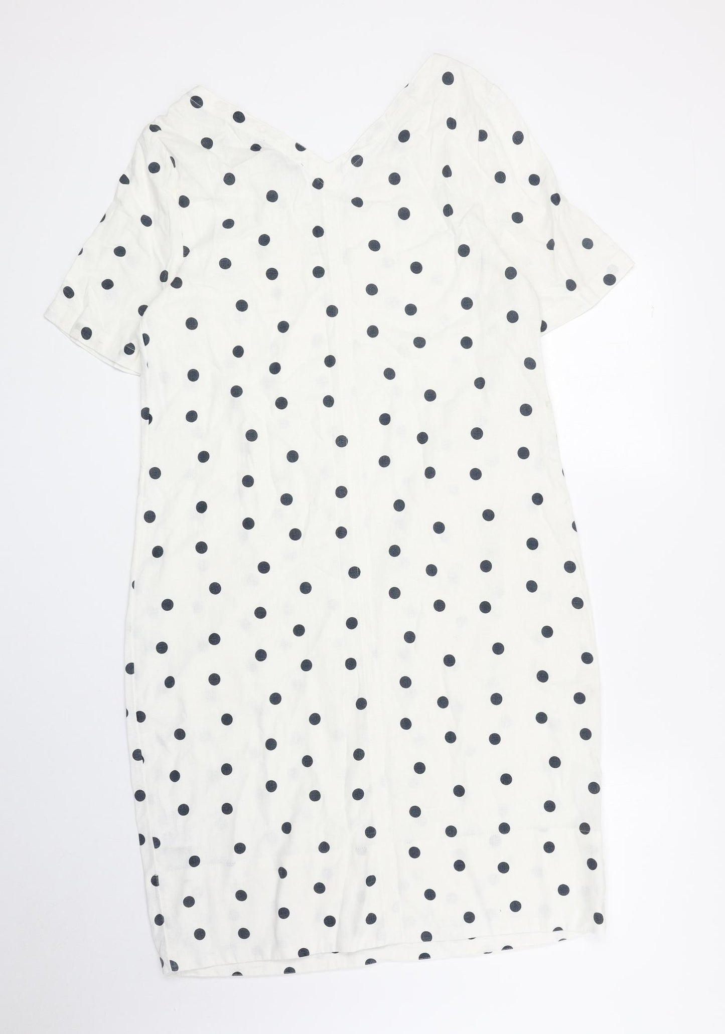 Marks and Spencer Womens White Polka Dot Linen A-Line Size 10 V-Neck Pullover