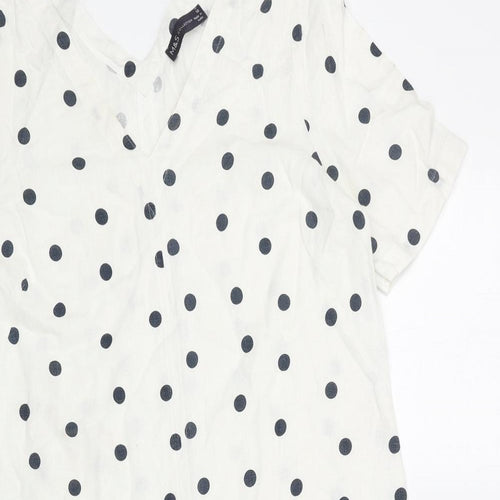 Marks and Spencer Womens White Polka Dot Linen A-Line Size 10 V-Neck Pullover
