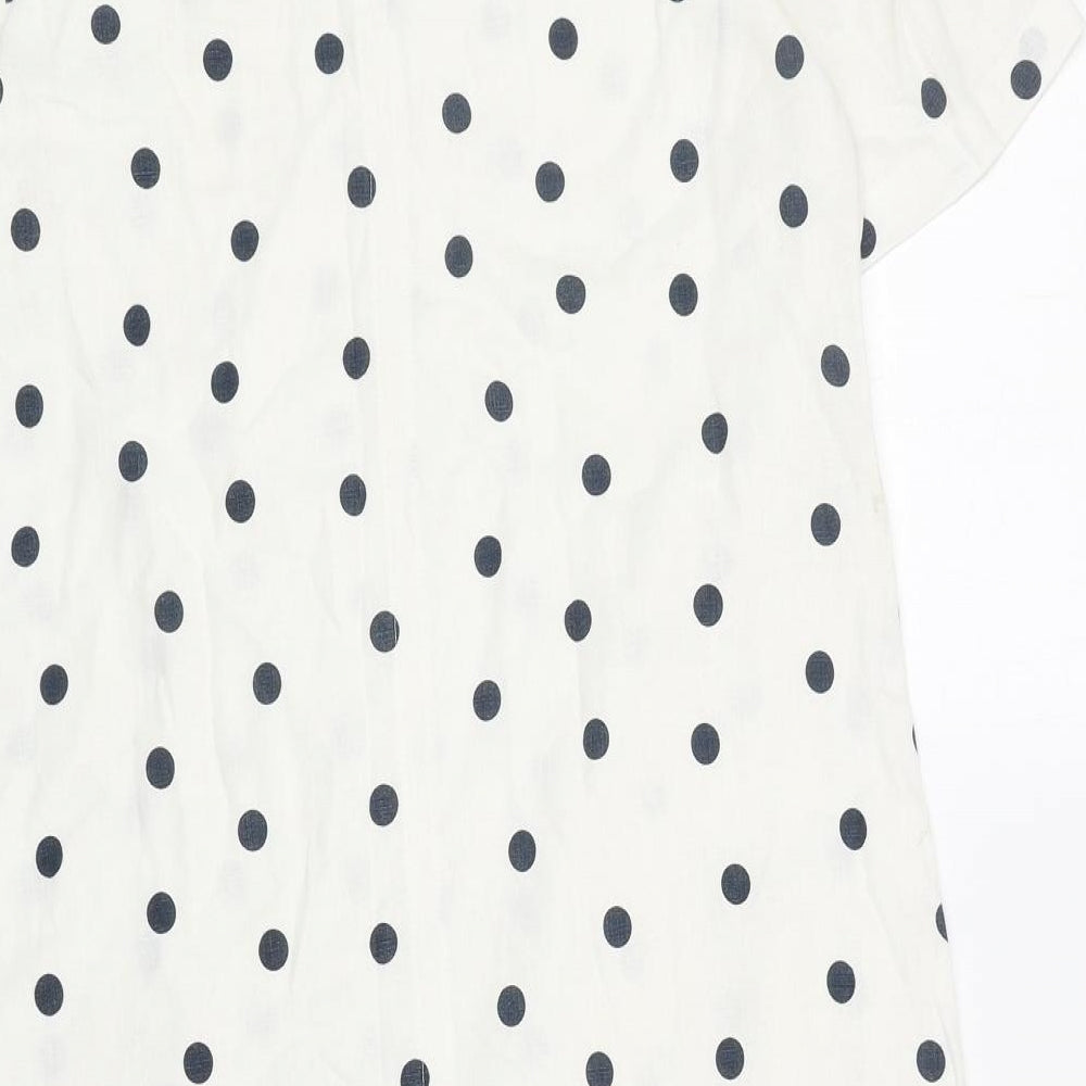 Marks and Spencer Womens White Polka Dot Linen A-Line Size 10 V-Neck Pullover
