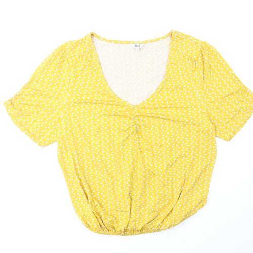 Khost Womens Yellow Polka Dot Viscose Basic T-Shirt Size 18 V-Neck