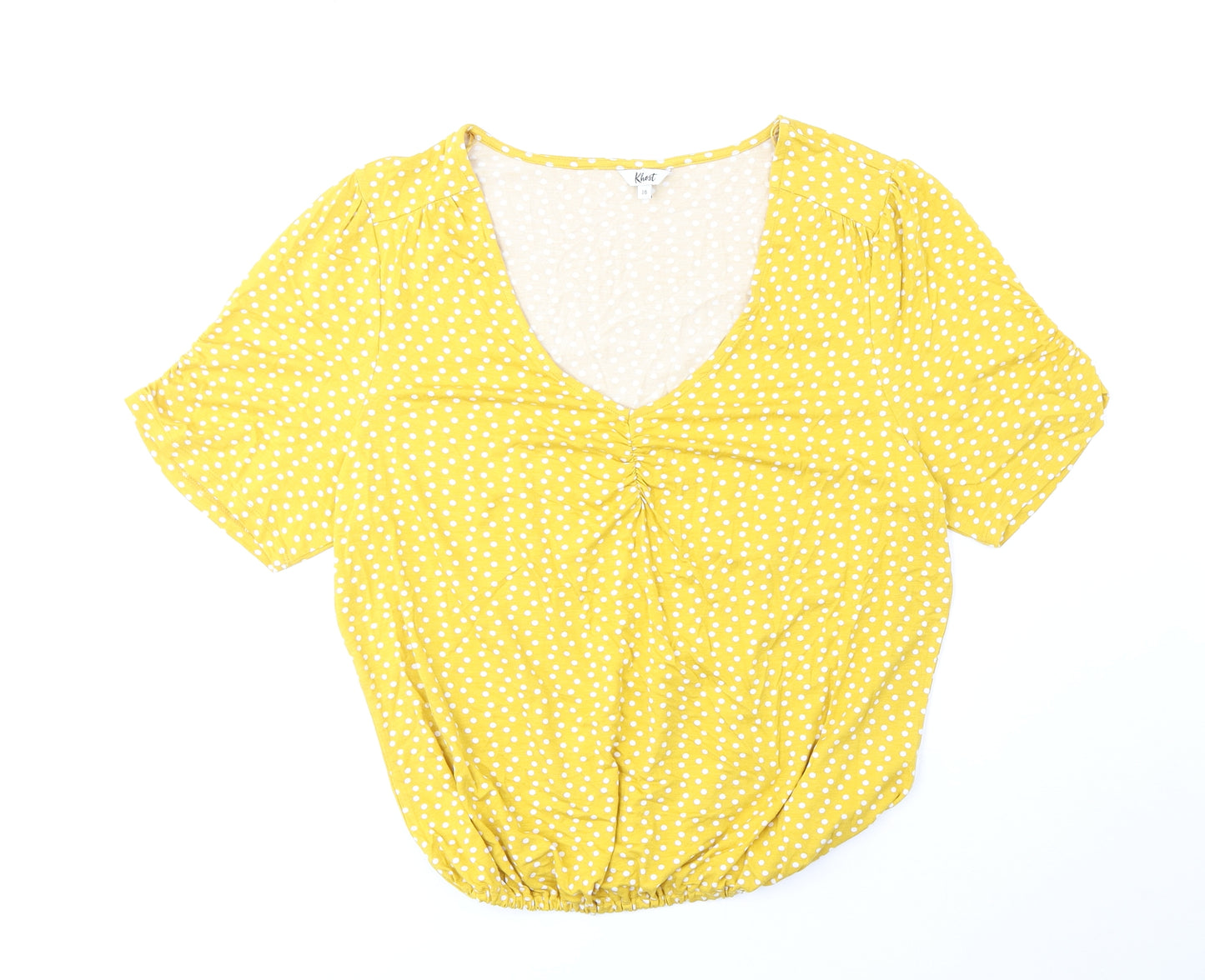 Khost Womens Yellow Polka Dot Viscose Basic T-Shirt Size 18 V-Neck