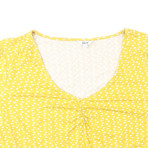 Khost Womens Yellow Polka Dot Viscose Basic T-Shirt Size 18 V-Neck