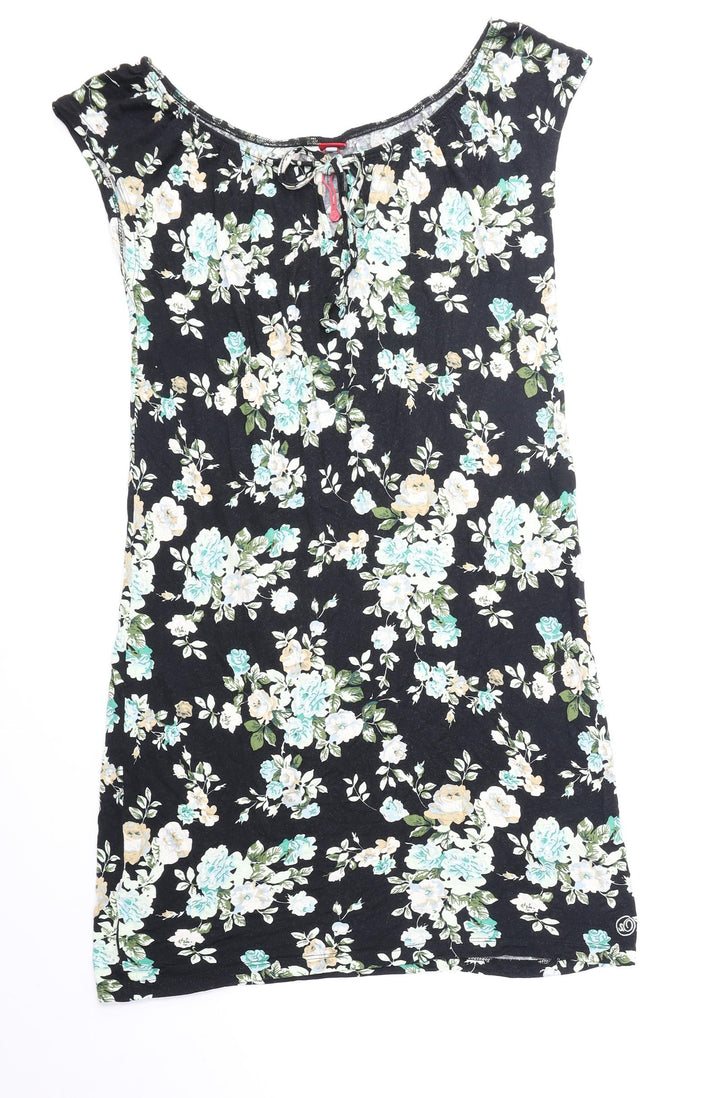 S. Oliver Womens Black Floral Viscose A-Line Size 10 Round Neck Pullover