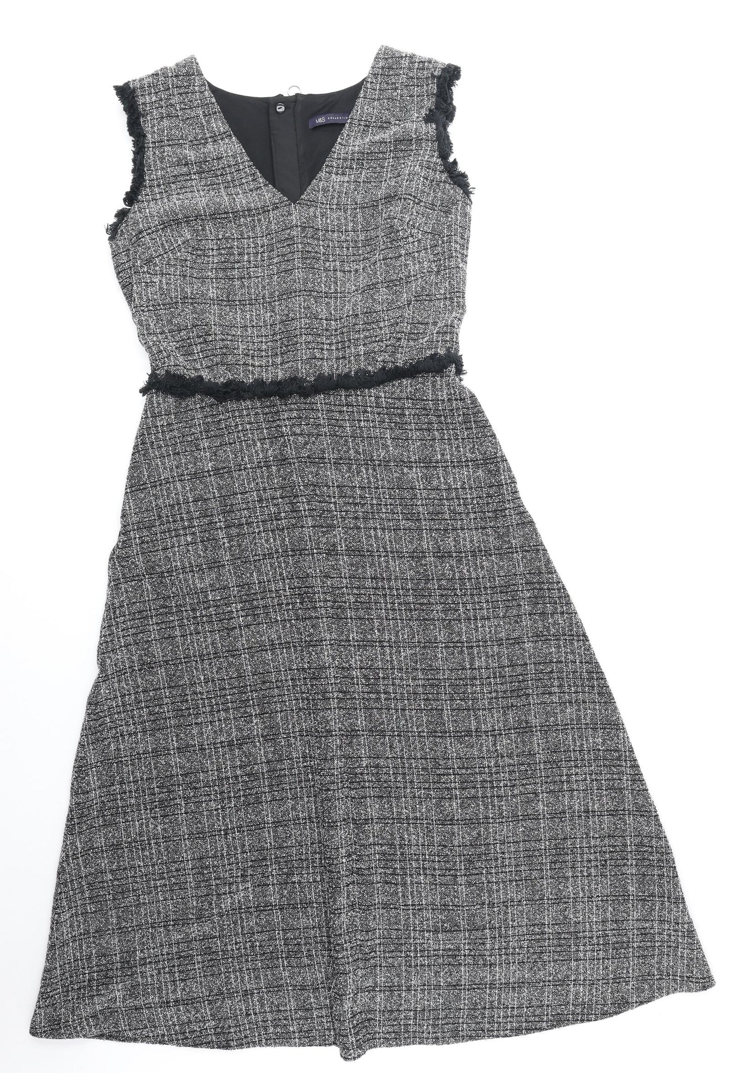 Marks and Spencer Womens Black Polyester A-Line Size 10 V-Neck Zip