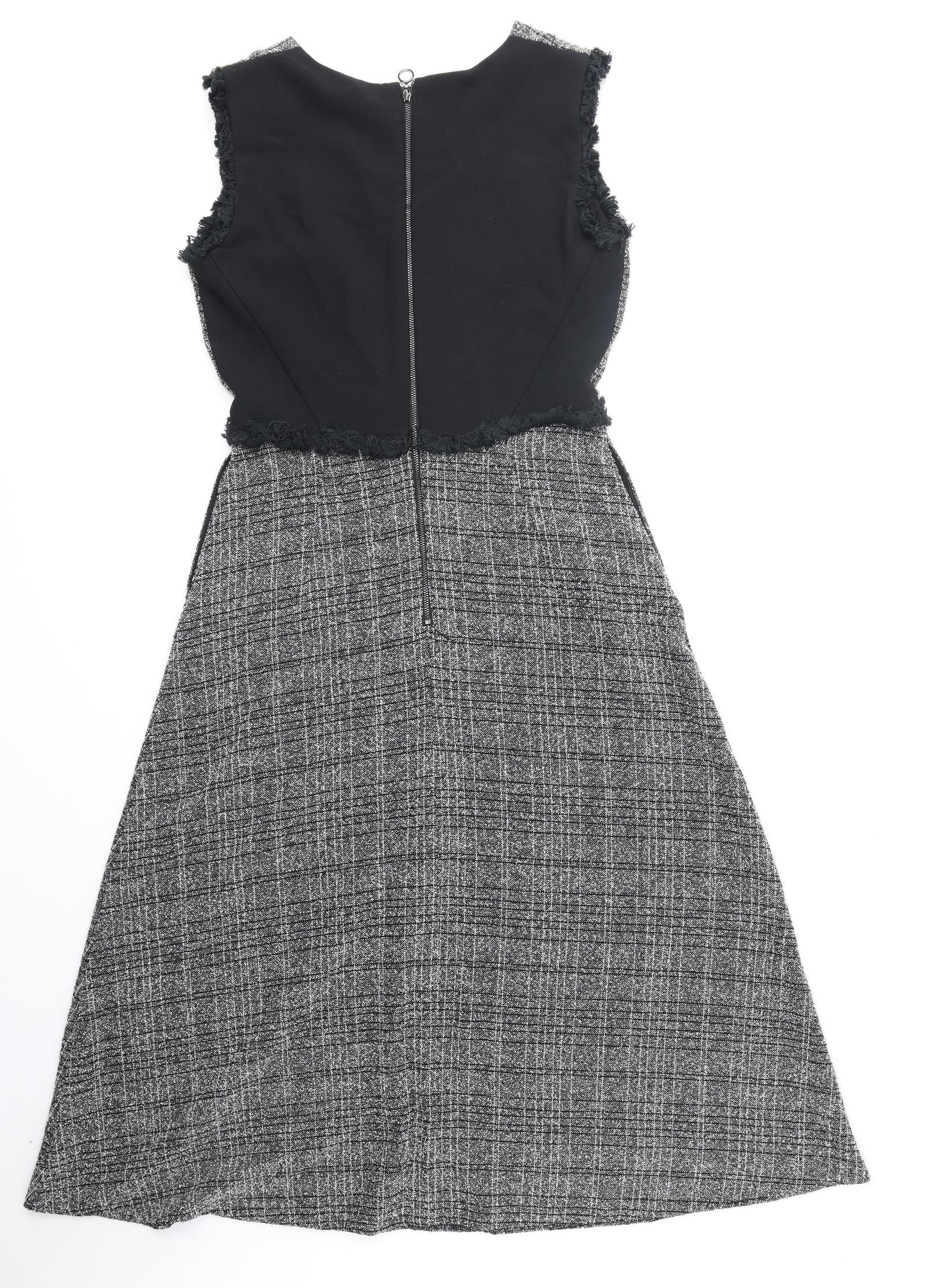 Marks and Spencer Womens Black Polyester A-Line Size 10 V-Neck Zip