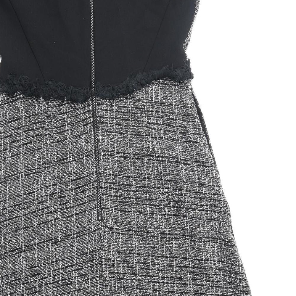 Marks and Spencer Womens Black Polyester A-Line Size 10 V-Neck Zip