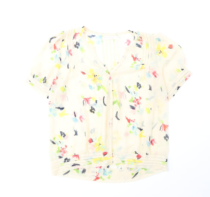 Pins & Needles Womens Yellow Geometric Polyester Basic Button-Up Size S V-Neck