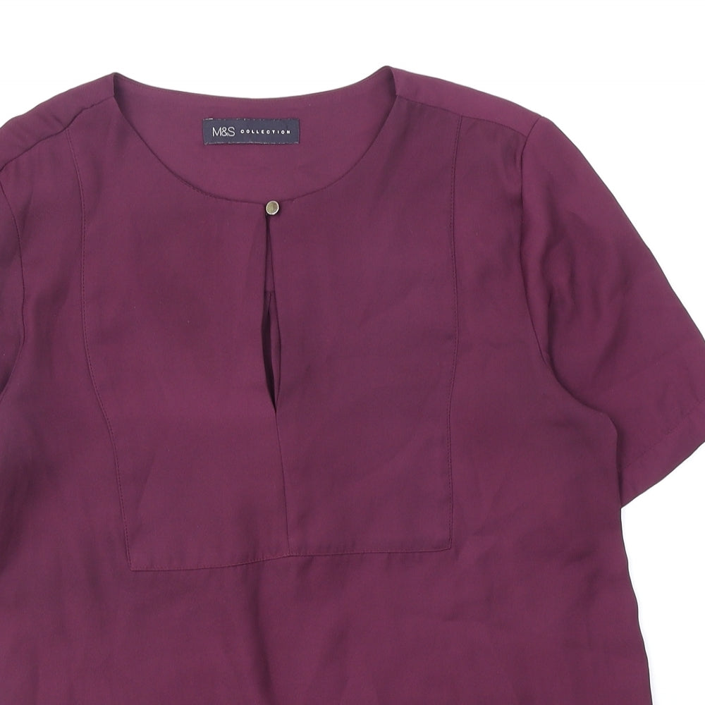 Marks and Womens Purple Polyester Basic Blouse Size 6 Round Neck