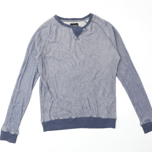 Boohoo Mens Blue Round Neck Cotton Pullover Jumper Size S Long Sleeve