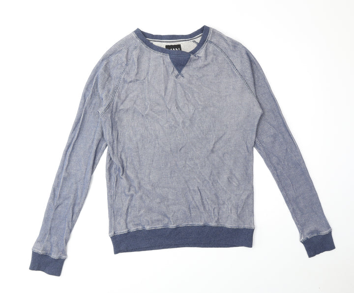 Boohoo Mens Blue Round Neck Cotton Pullover Jumper Size S Long Sleeve