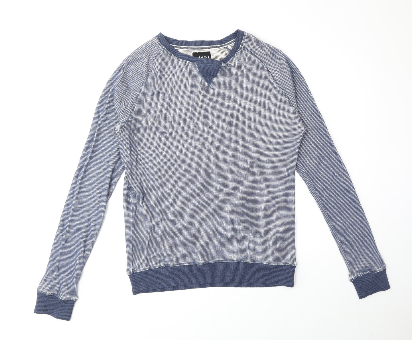 Boohoo Mens Blue Round Neck Cotton Pullover Jumper Size S Long Sleeve