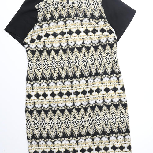 Wallis Womens Multicoloured Geometric Polyester Shift Size 14 Scoop Neck Zip