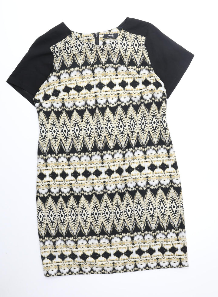 Wallis Womens Multicoloured Geometric Polyester Shift Size 14 Scoop Neck Zip