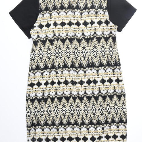 Wallis Womens Multicoloured Geometric Polyester Shift Size 14 Scoop Neck Zip