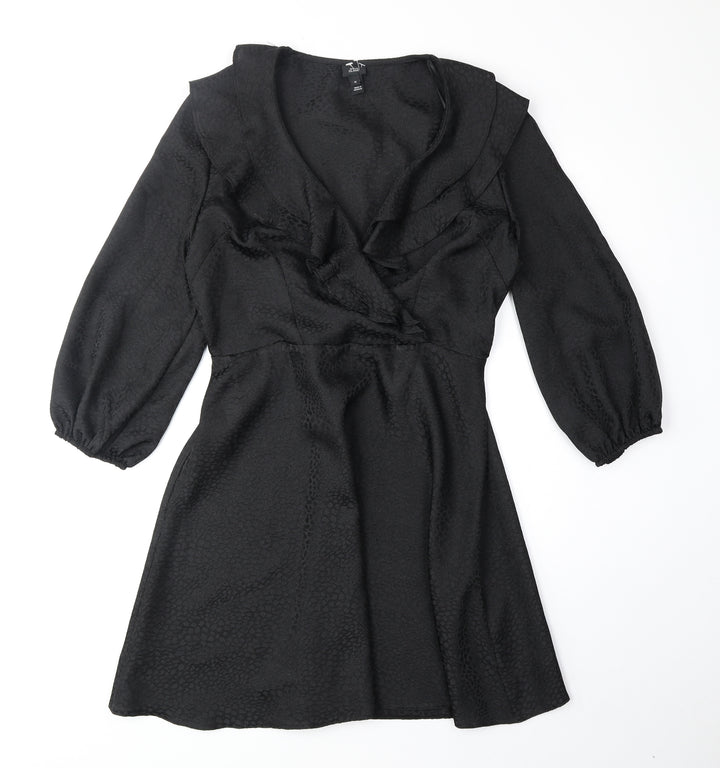River Island Womens Black Animal Print Polyester Fit & Flare Size 10 V-Neck Pullover - Leopard Print