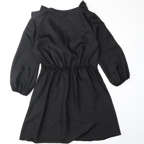River Island Womens Black Animal Print Polyester Fit & Flare Size 10 V-Neck Pullover - Leopard Print