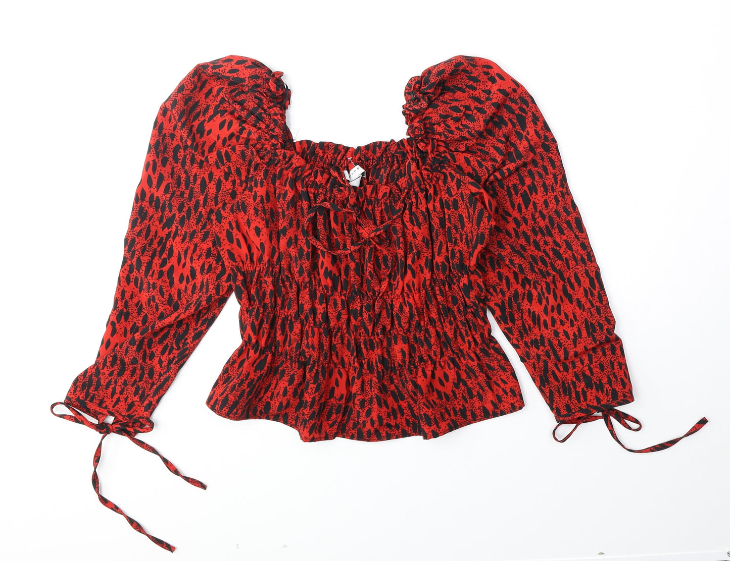 Topshop Womens Red Geometric Polyester Basic Blouse Size 6 V-Neck