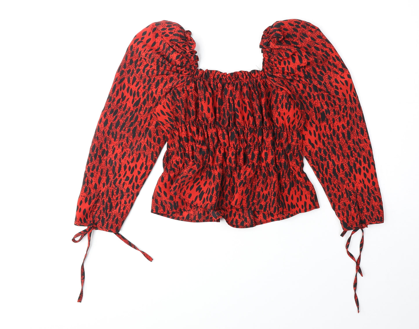 Topshop Womens Red Geometric Polyester Basic Blouse Size 6 V-Neck