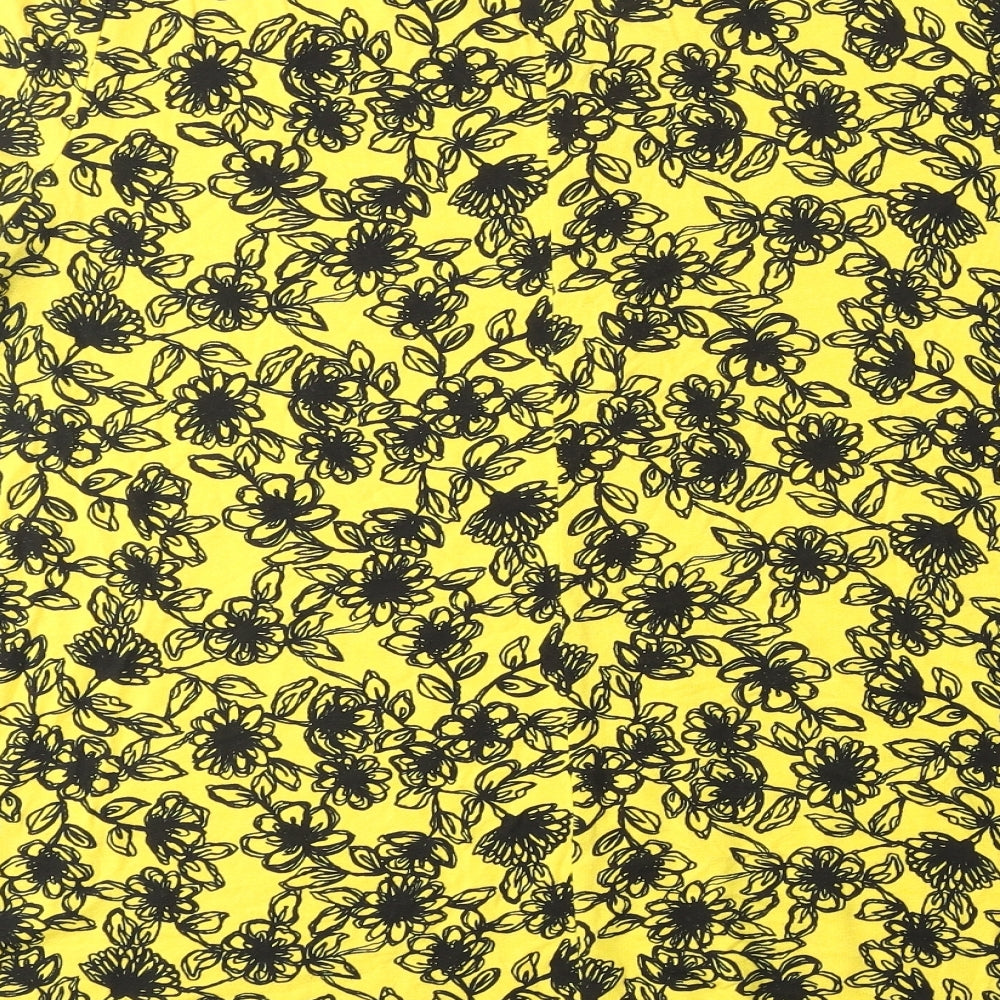Yours Womens Yellow Floral Polyester Basic T-Shirt Size 22 V-Neck