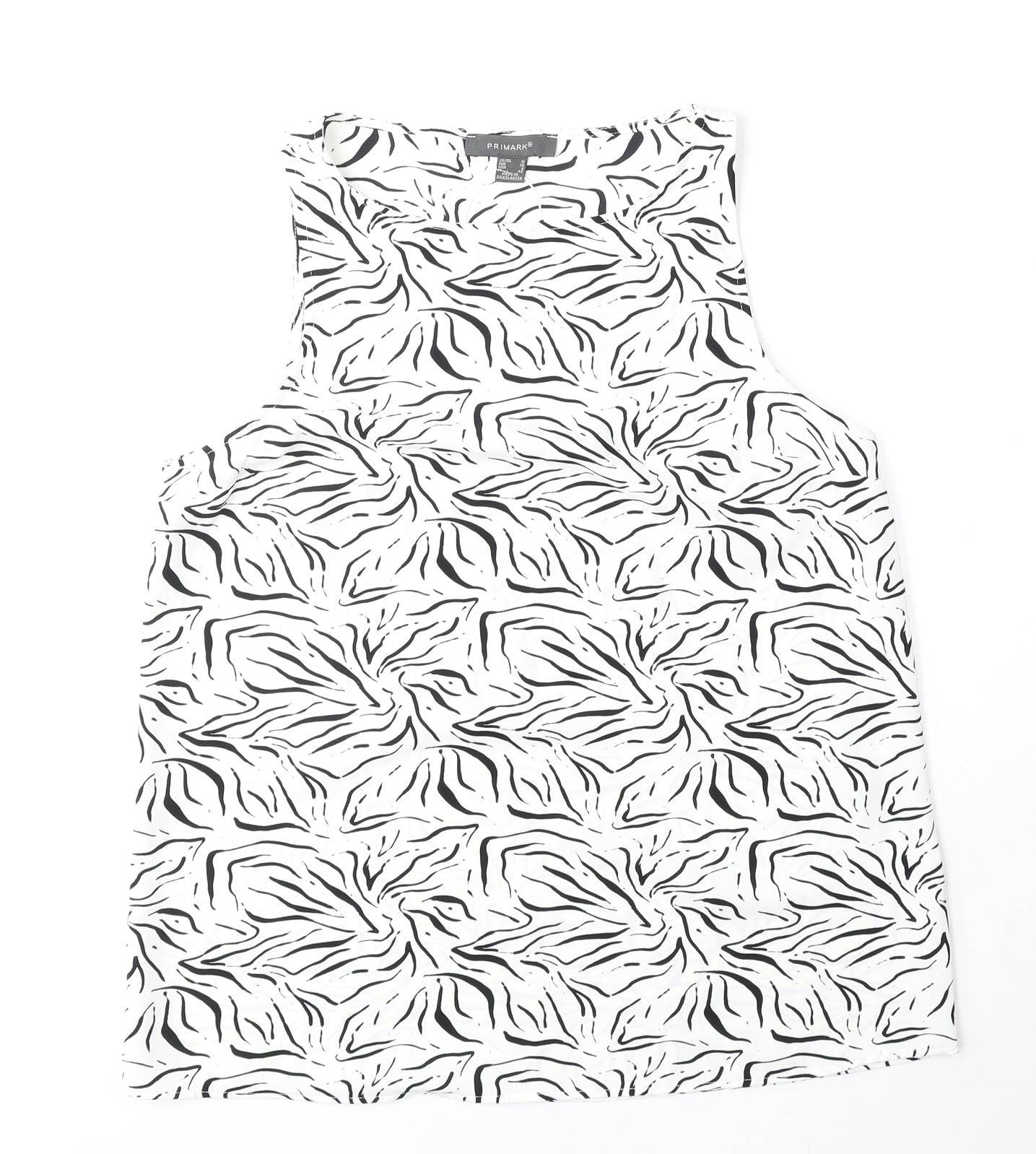 Primark Womens White Geometric Polyester Basic Tank Size 10 Round Neck
