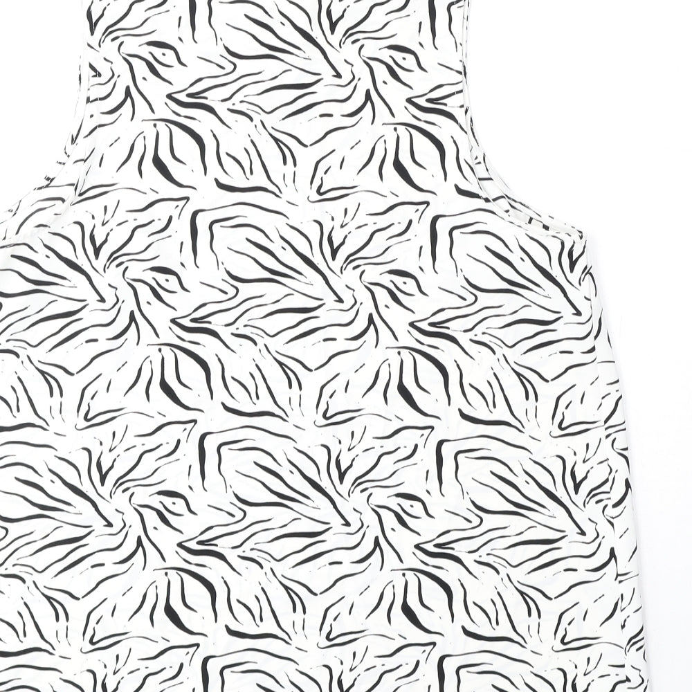Primark Womens White Geometric Polyester Basic Tank Size 10 Round Neck