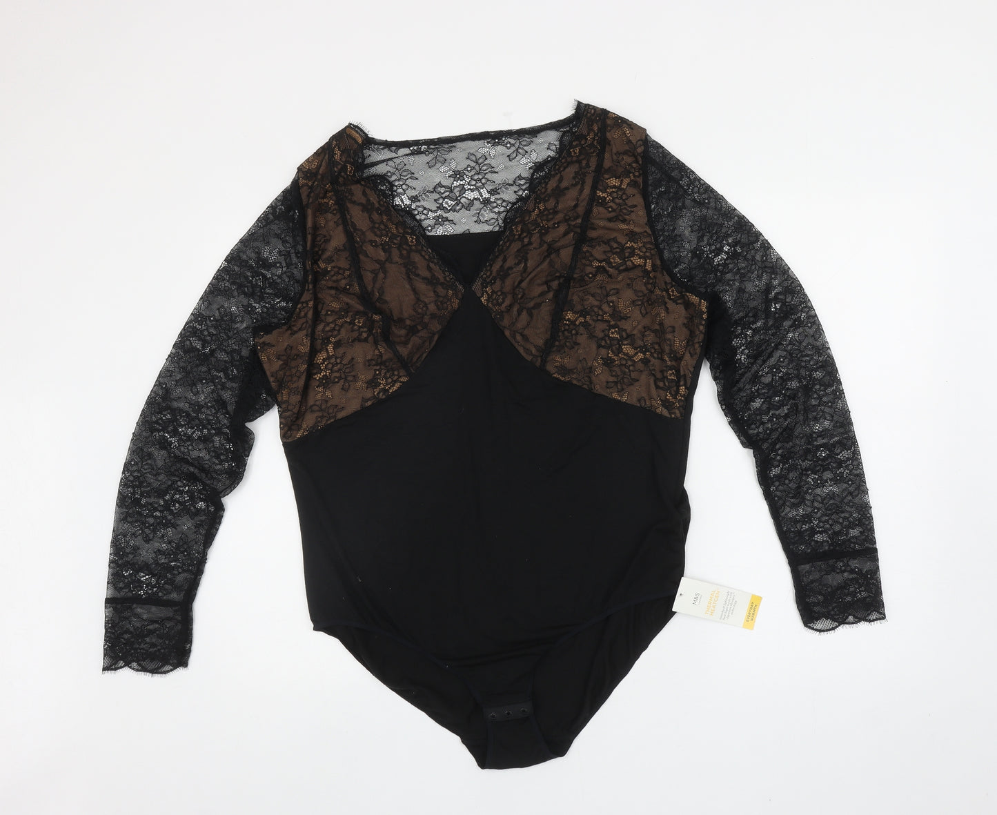 Marks and Spencer Womens Black Acrylic Bodysuit One-Piece Size 22 Snap