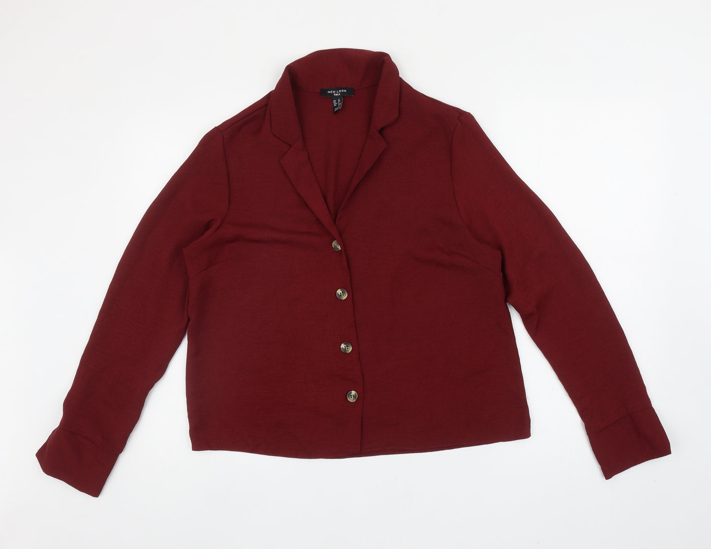 New Look Womens Red Polyester Basic Button-Up Size 12 V-Neck