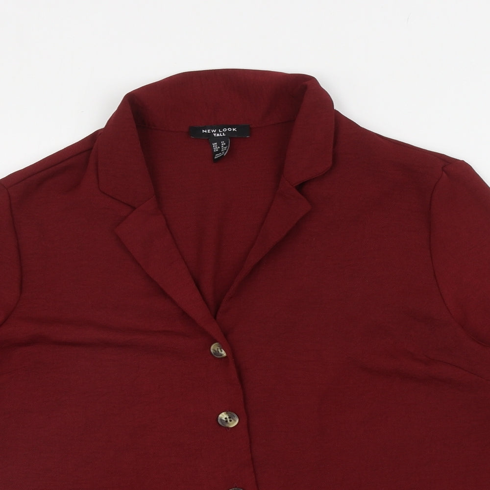 New Look Womens Red Polyester Basic Button-Up Size 12 V-Neck
