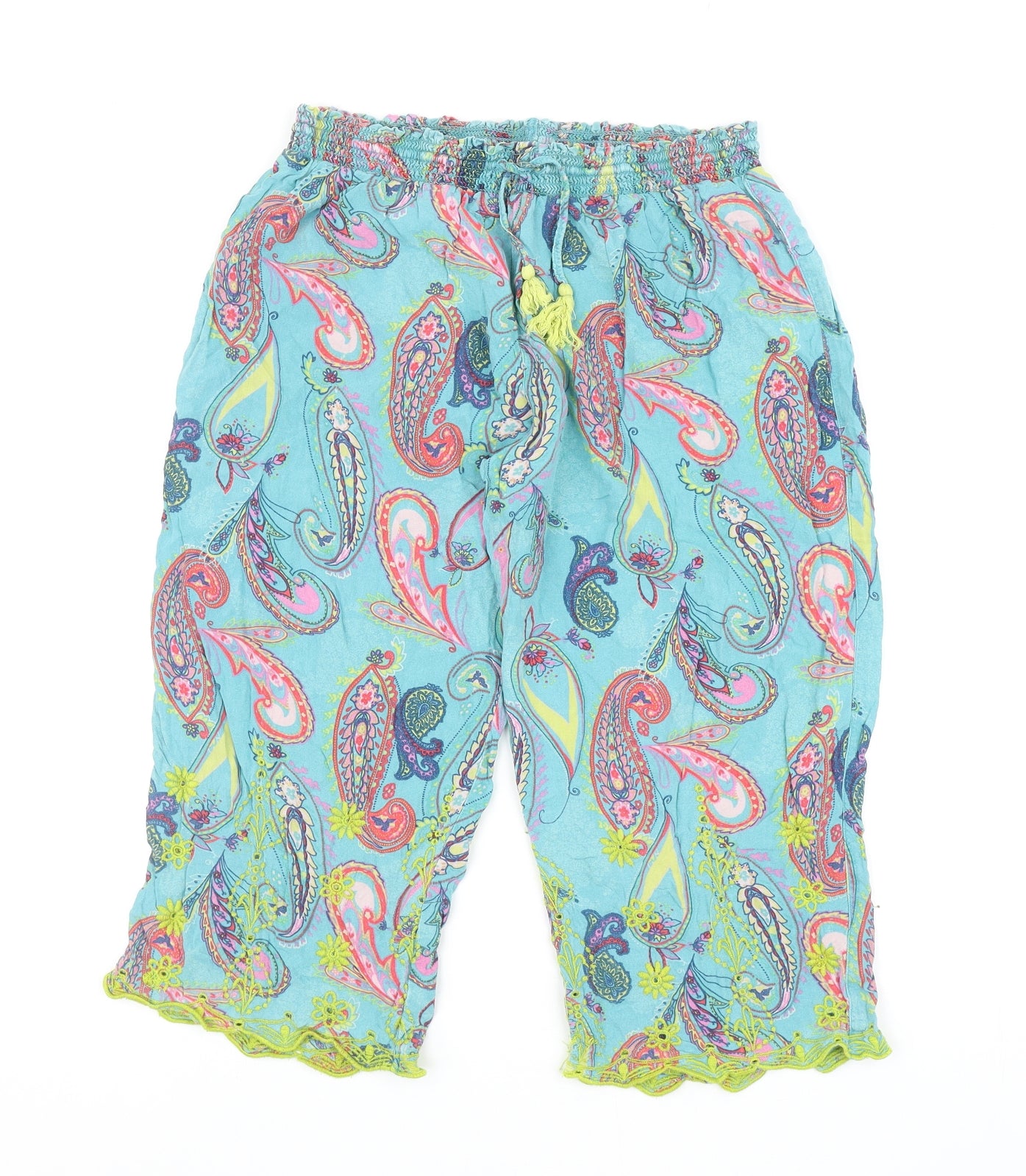 TU Girls Multicoloured Paisley Viscose Pedal Pusher Trousers Size 12 Years Regular Drawstring