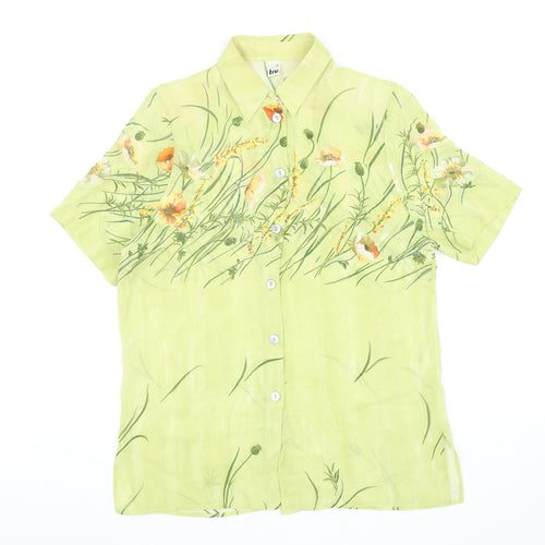 tru Womens Green Geometric Viscose Basic Button-Up Size 12 V-Neck