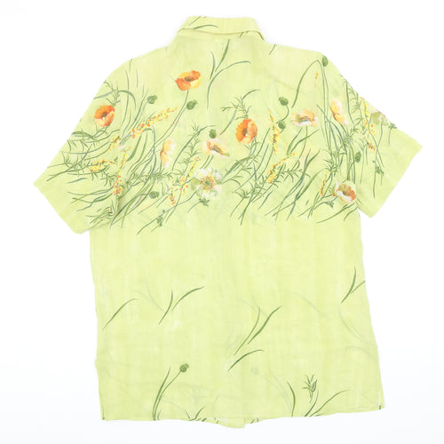 tru Womens Green Geometric Viscose Basic Button-Up Size 12 V-Neck