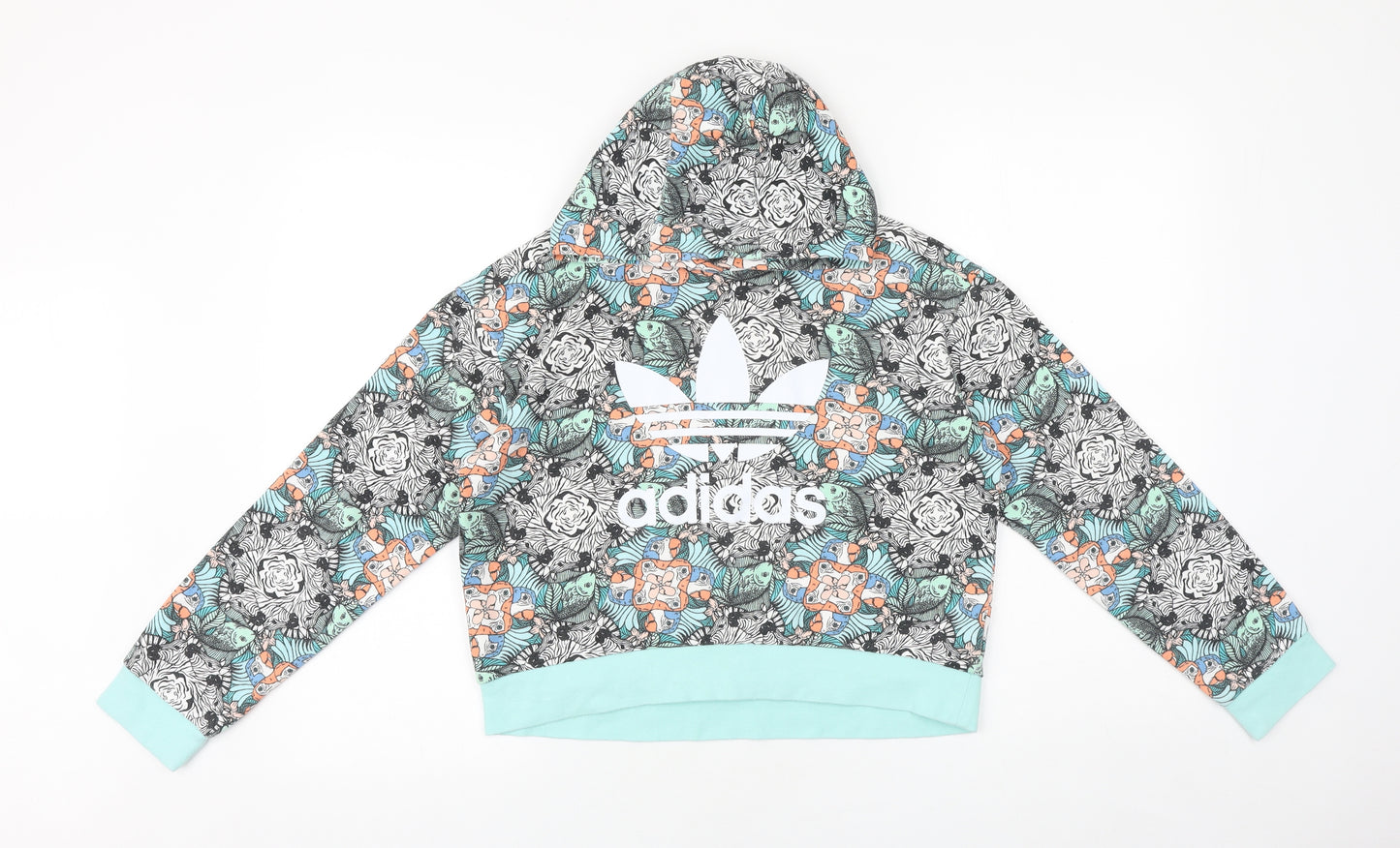 adidas Girls Multicoloured Geometric Cotton Pullover Hoodie Size 11-12 Years Pullover