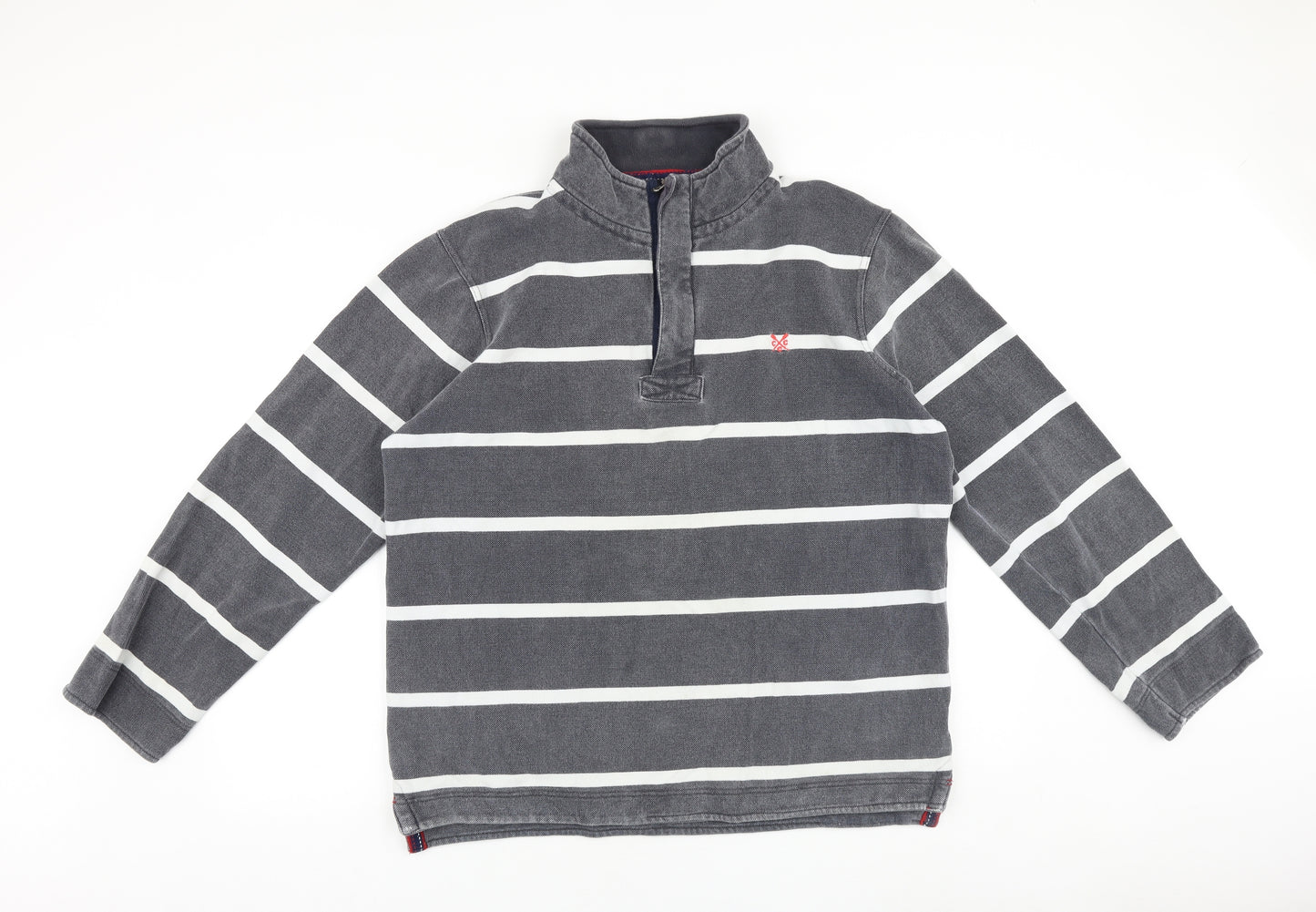 Crew Clothing Mens Grey Striped Cotton Pullover Sweatshirt Size L
