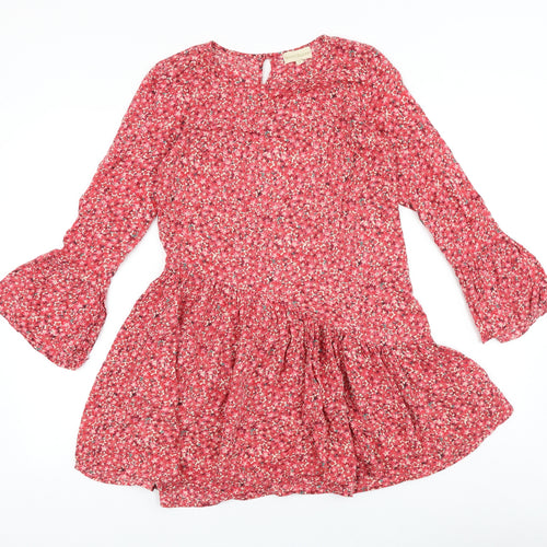 Secret Bazaar Womens Red Geometric Viscose A-Line Size S Round Neck Button