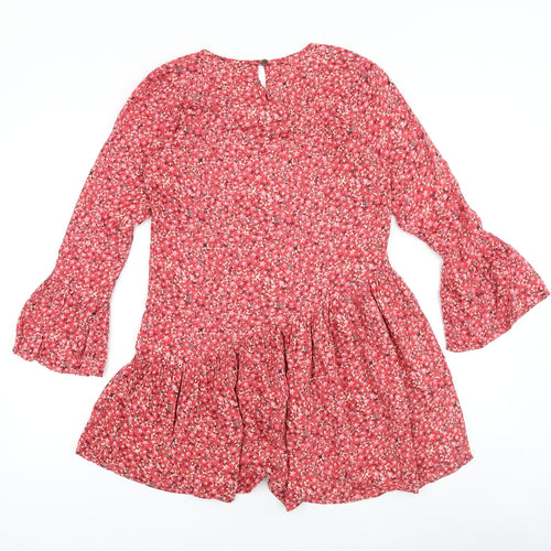 Secret Bazaar Womens Red Geometric Viscose A-Line Size S Round Neck Button