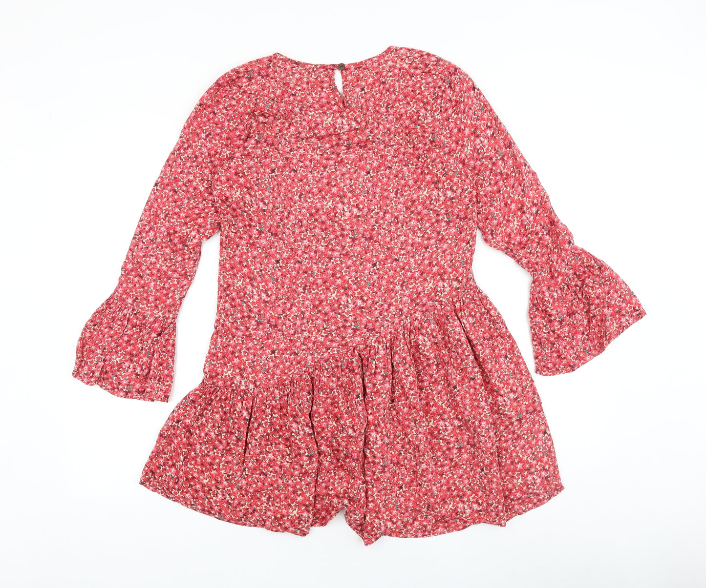 Secret Bazaar Womens Red Geometric Viscose A-Line Size S Round Neck Button