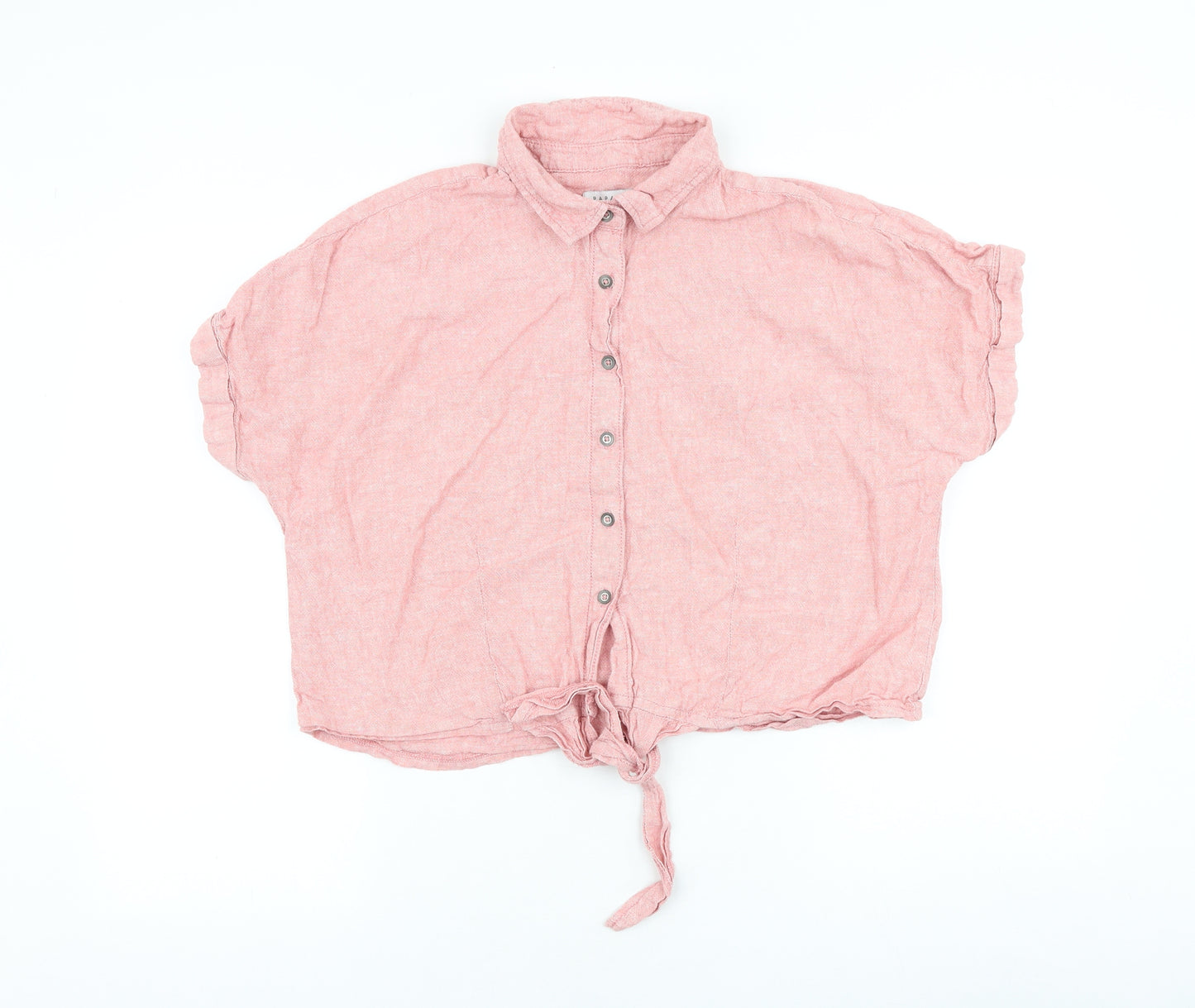 Papaya Womens Pink 100% Cotton Cropped Button-Up Size 16 Collared