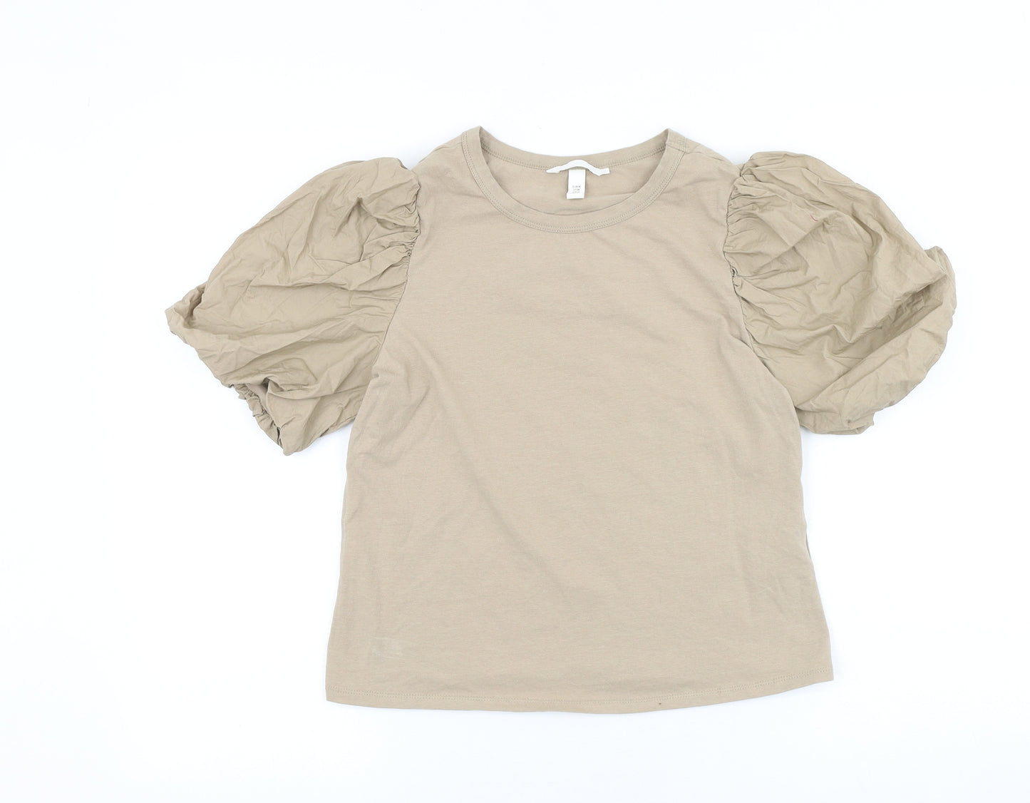 H&M Womens Brown 100% Cotton Basic T-Shirt Size L Round Neck