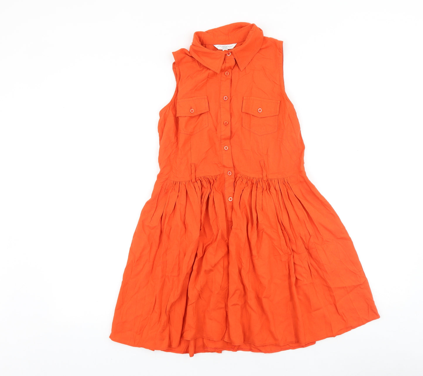 New Look Womens Orange 100% Cotton Tank Dress Size 10 V-Neck Button