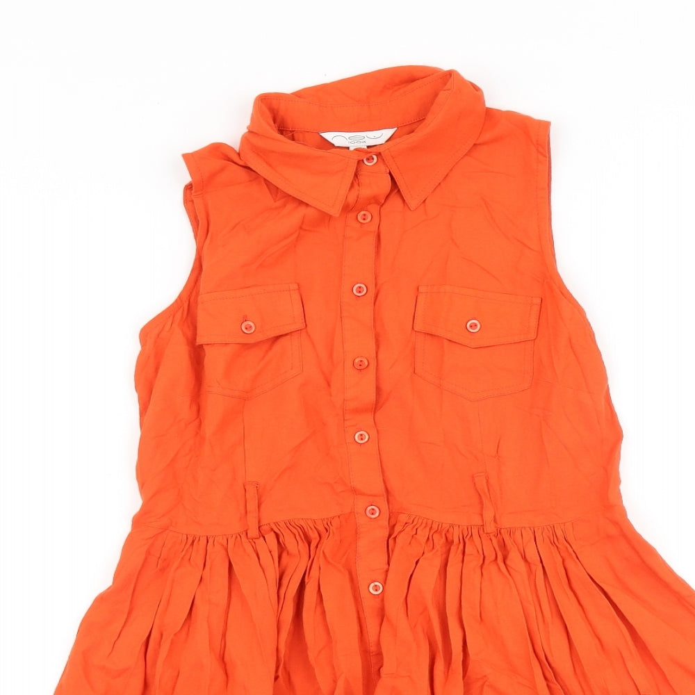 New Look Womens Orange 100% Cotton Tank Dress Size 10 V-Neck Button