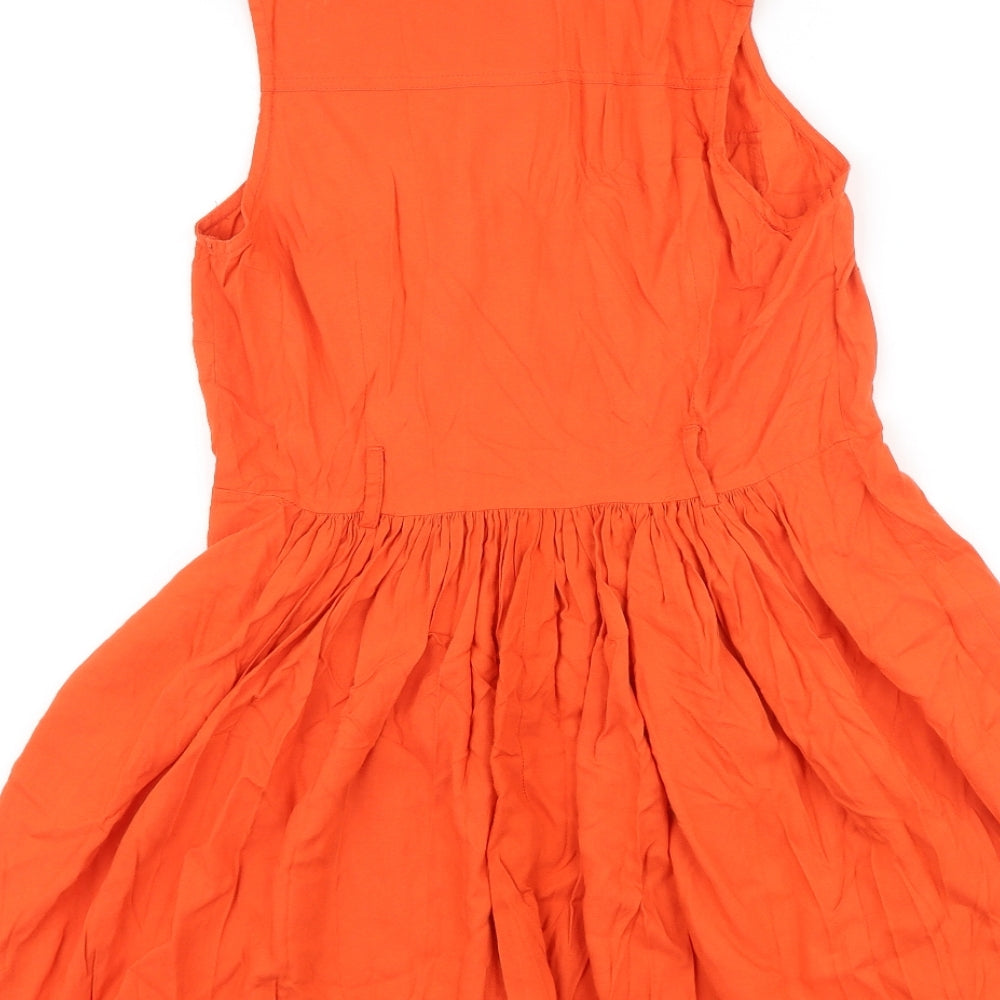 New Look Womens Orange 100% Cotton Tank Dress Size 10 V-Neck Button