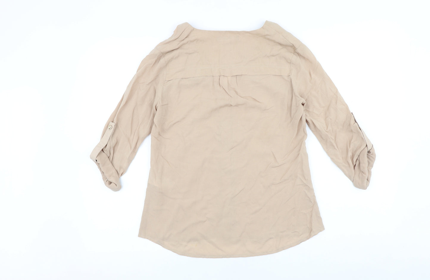 Oasis Womens Beige Viscose Basic Button-Up Size 8 V-Neck
