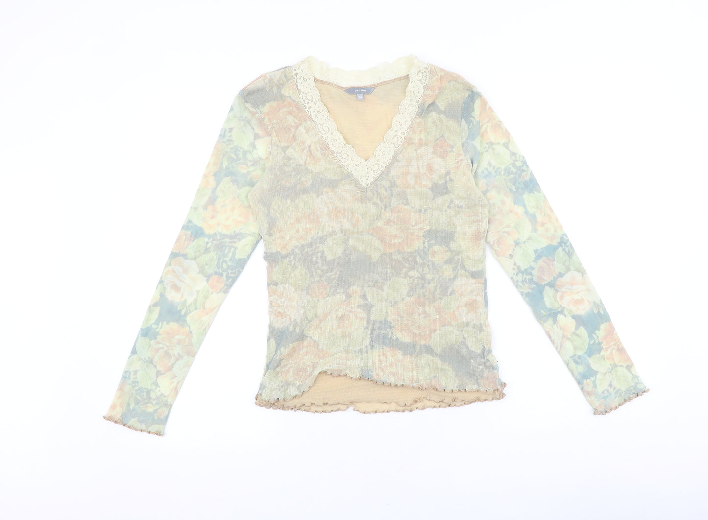 Marks and Spencer Womens Multicoloured Geometric Polyester Basic Blouse Size 14 V-Neck