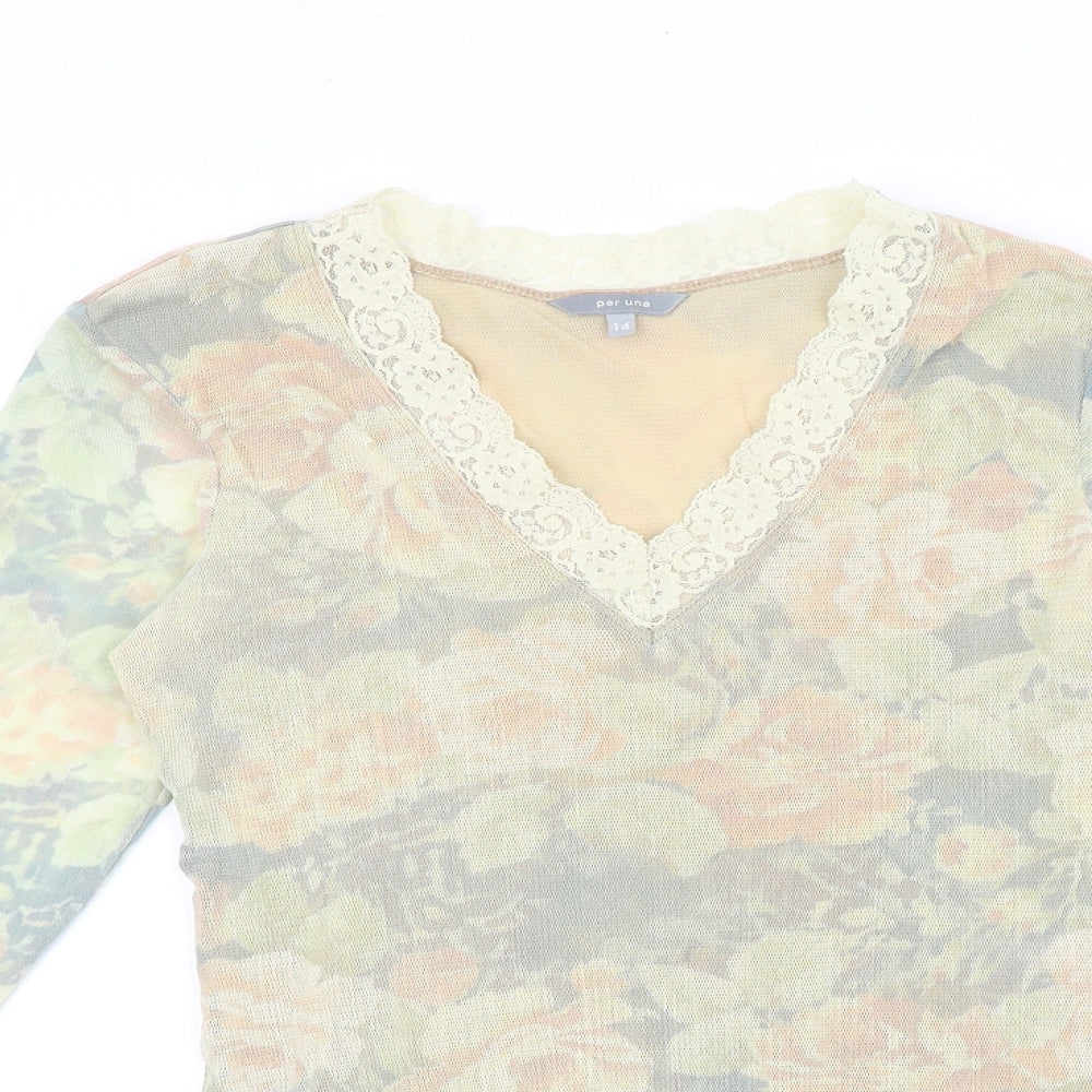 Marks and Spencer Womens Multicoloured Geometric Polyester Basic Blouse Size 14 V-Neck