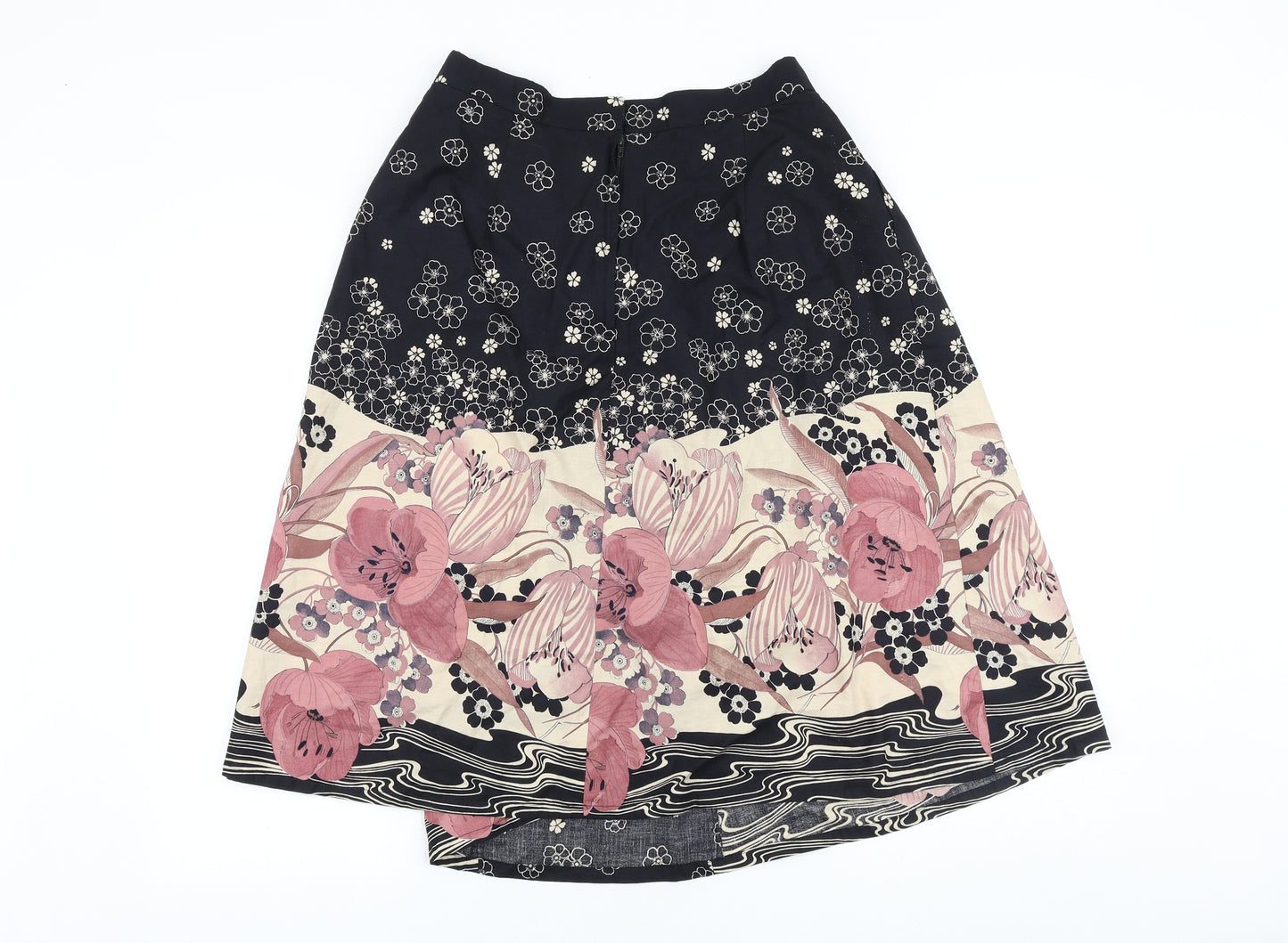 Preworn Womens Black Floral Polyester Tulip Skirt Size 27 in Zip