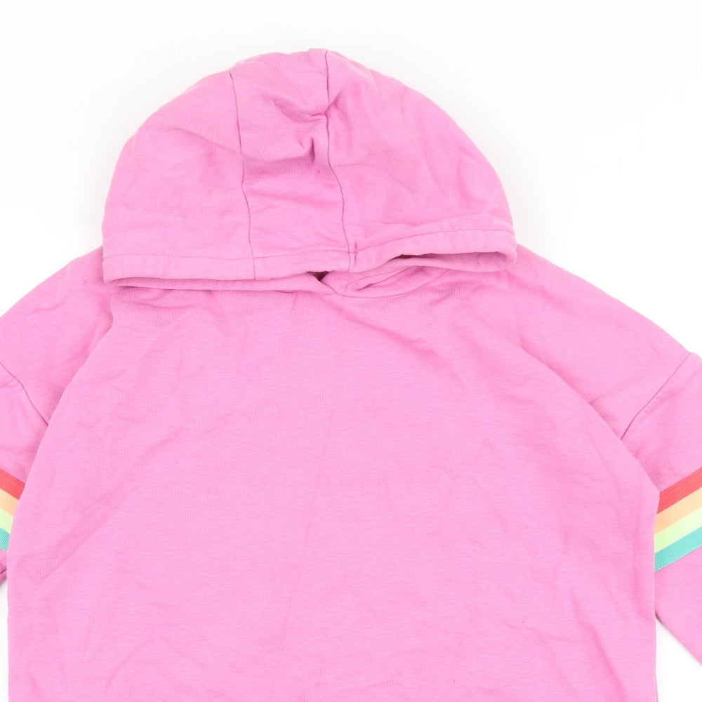 Marks and Spencer Girls Pink 100% Cotton Pullover Hoodie Size 10-11 Years Pullover