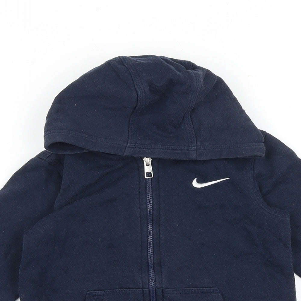 Nike Boys Blue Cotton Full Zip Hoodie Size 5-6 Years Zip